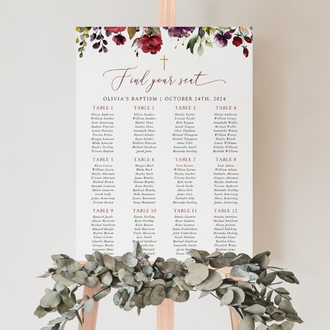 Poster Red Flowers, Pink Flowers, Baptism Seating Chart (Criador carregado)