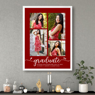 Poster Red Graduation 4 Photo Script Heart Modern Girly
