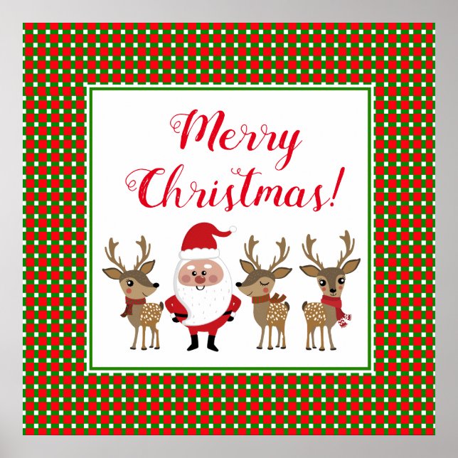Poster Red Green Christmas Xadrez Santa Claus Reindeer (Frente)