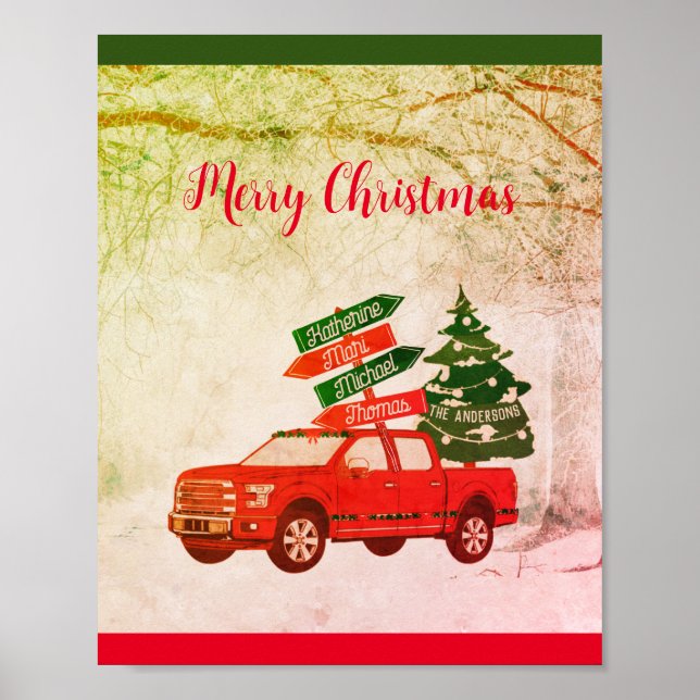Poster Red Green Truck Family Name Classic Christmas 2022 (Frente)