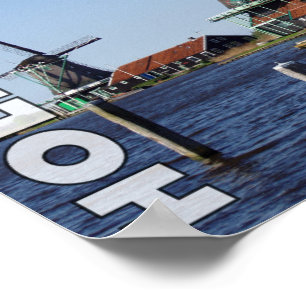 Poster Red Green White Zaanse Schans Dutch Windmilmills