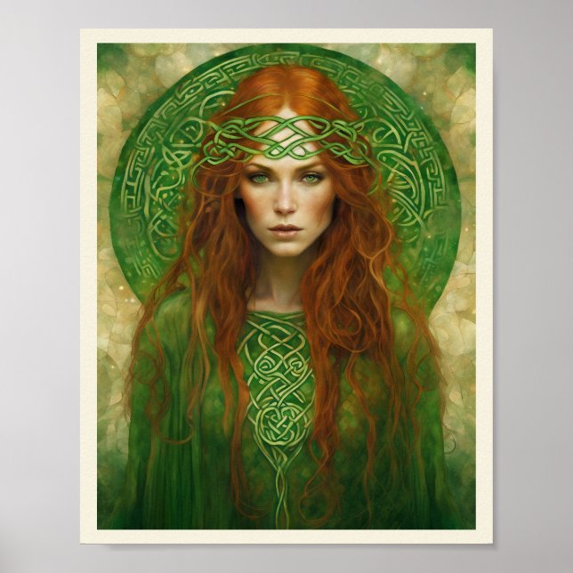 Poster Red Hair Celtic Knot Headband Art Nouveau Mulher (Frente)