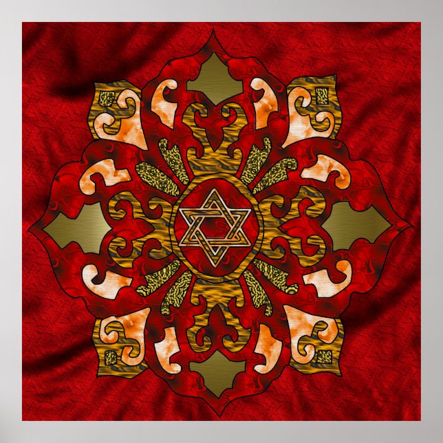 Pôster Red Hanukkah Mandala (Frente)