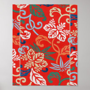 Poster Red Hawaiian Japan Kimono: Vintage Floral