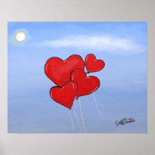 Poster Red Heart Balloons Love is in the air original art