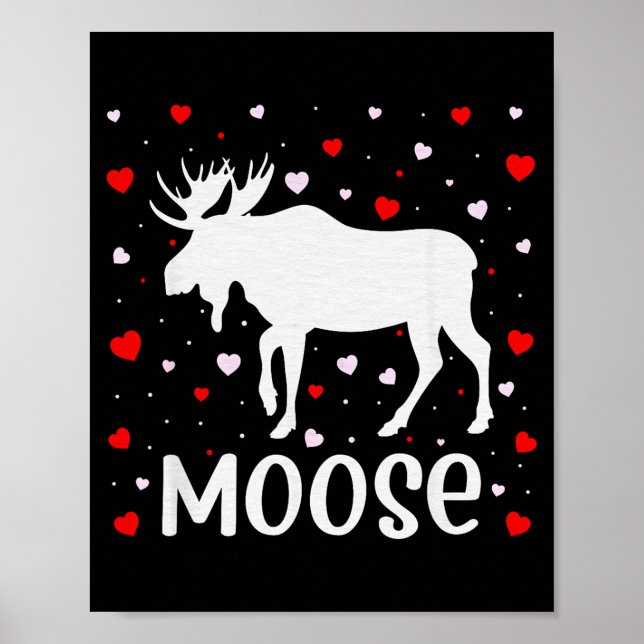 Poster Red Heart Cud Love Graphic Moose Lover Valentine D (Frente)