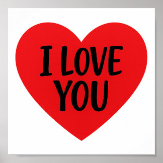 Poster Red Heart “I LOVE YOU” – Romantic Minimalist Desig