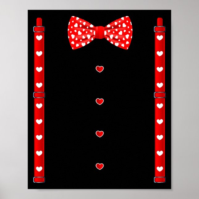 Poster Red Hearts Bow Tie Suspenders Valentines Day Costu (Frente)