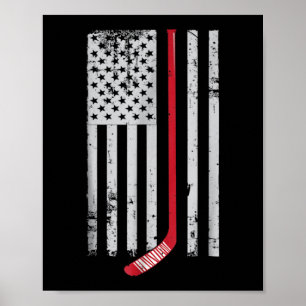 Poster Red Hockey Stick American Flag USA Hockey