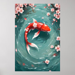 Poster Red Koi Fish Vintage - Arte Japonesa Inspirada em