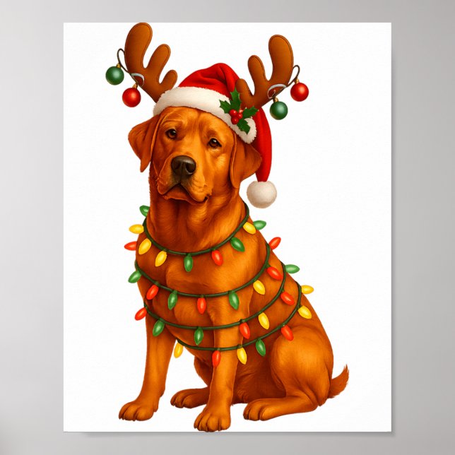 Poster Red Lab Christmas Tree Light Pajama Labrador Dog L (Frente)