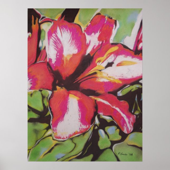 Poster Red Lily floresce pintura de arte moderna original (Frente)
