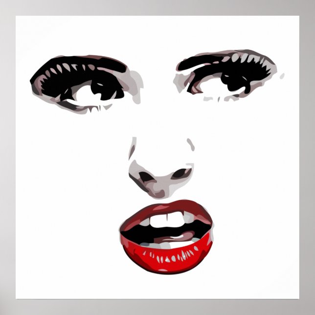 Poster Red Lipstick Dark Eyed Woman maquilhagem Beleza Ar (Frente)