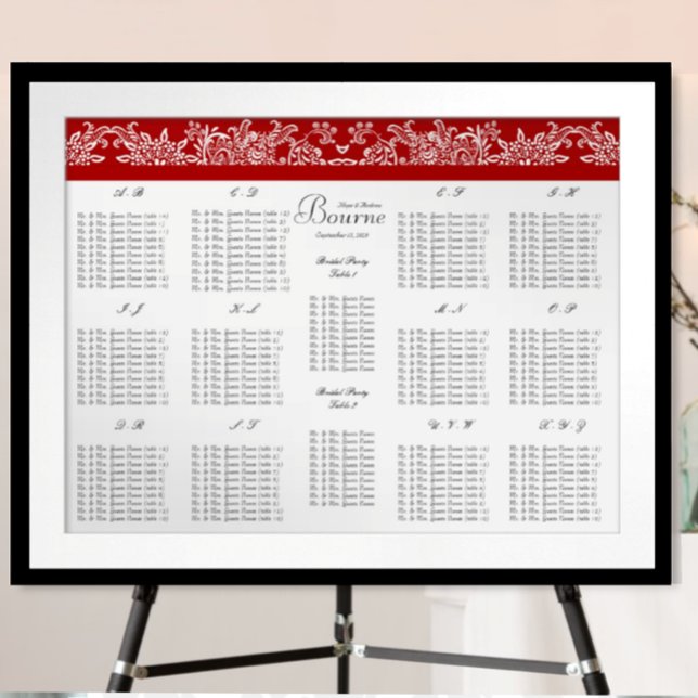 Pôster Red Love Bird Seating Chart Ordem Alfabética (To see frame and mat pricing,  please choose your options.)