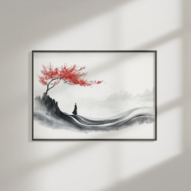 Pôster Red Maple Ink Zen Minimalist Wall Art (Criador carregado)