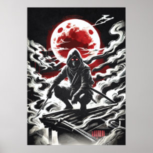 Poster Red Moon Shinobi - Anime Japonês Tatuagem Arte Nin