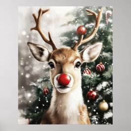 Poster Red Nose Reindeer Christmas Wall Art
