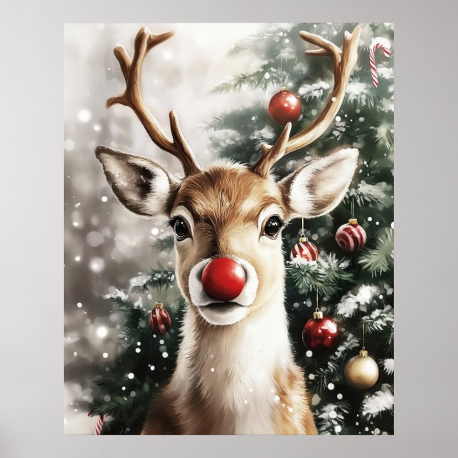 Poster Red Nose Reindeer Christmas Wall Art (Frente)