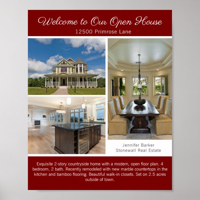 Poster Red Open House Welcome Real Estate Photo (Frente)
