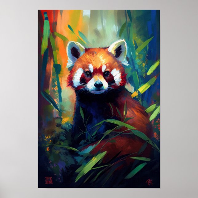 Poster Red Panda Animal Retrato Pintura Floresta Selvagem (Frente)
