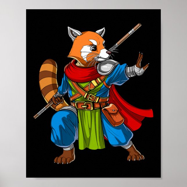 Poster Red Panda Bear Ninja Samurai Warrior Funny Kung Fu (Frente)