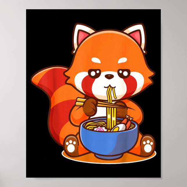 Poster Red Panda Eating Ramen Japanese Soup Zoo Animal Zo (Frente)