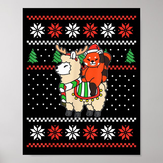 Poster Red Panda Ugly Christmas Sweater Reindeer Llama Ri (Frente)
