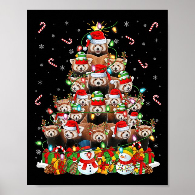 Poster Red Panda Xmas Lighting Tree Santa Red Panda Chris (Frente)