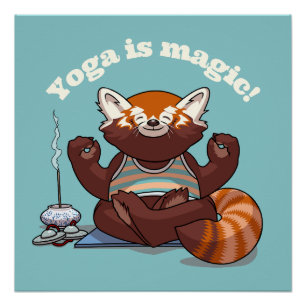 Pôster Red Panda Yoga É Magia! Arte de Meditação Animal