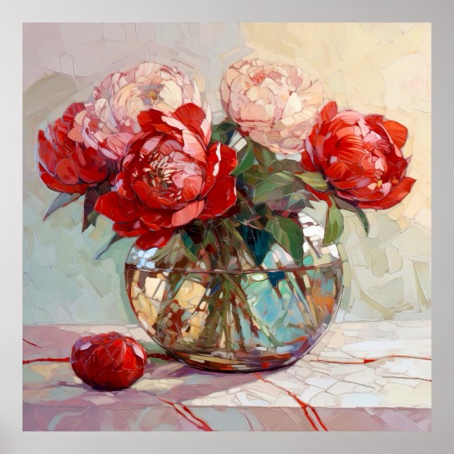 Poster Red Peony Bouquet Painting (Frente)