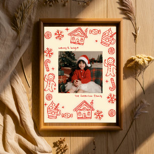 Poster Red Photo Hand Drawn Doodle Whimsical Christmas