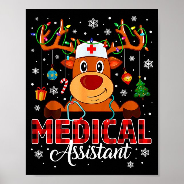 Poster Red Plaid Medical Istant Nurse Reindeer Christmas  (Frente)