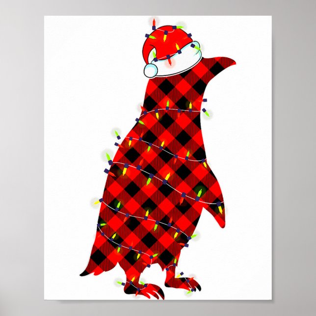 Poster Red Plaid Penguin Christmas Lights Pajamas Adult K (Frente)