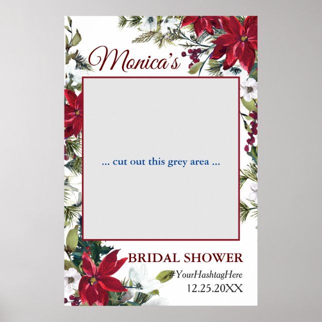 Poster Red Poinsettia Floral  Bridal Shower Photo Prop (Frente)