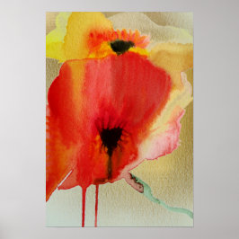 Pôster Red Poppies fluido aquarela flor moderna