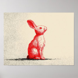 Poster Red Rabbit Illustration - Minimalist Vintage Anima