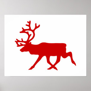 Pôster Red Reindeer / Caribou Silhouette