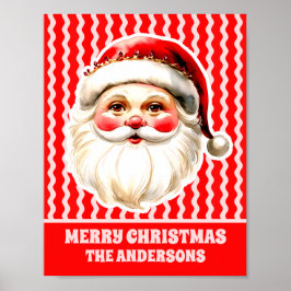 Poster Red Retro Santa Claus Red Ric Family Natal