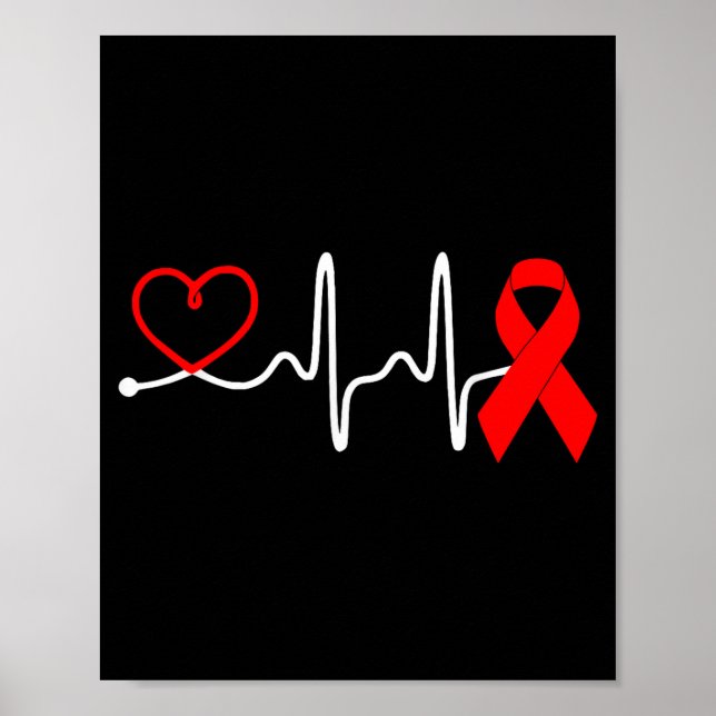 Poster Red Ribbon Heartbeat Design For Heart Disease Awar (Frente)