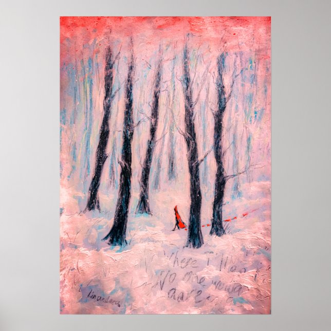 Poster Red Riding Hood em uma floresta de inverno (Frente)