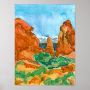 Poster Red Rock Mounts Southwest Moab Utah Watercolor