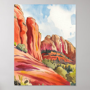 Poster Red Rock, Sedona, Arizona, Pintura Por Aquarela