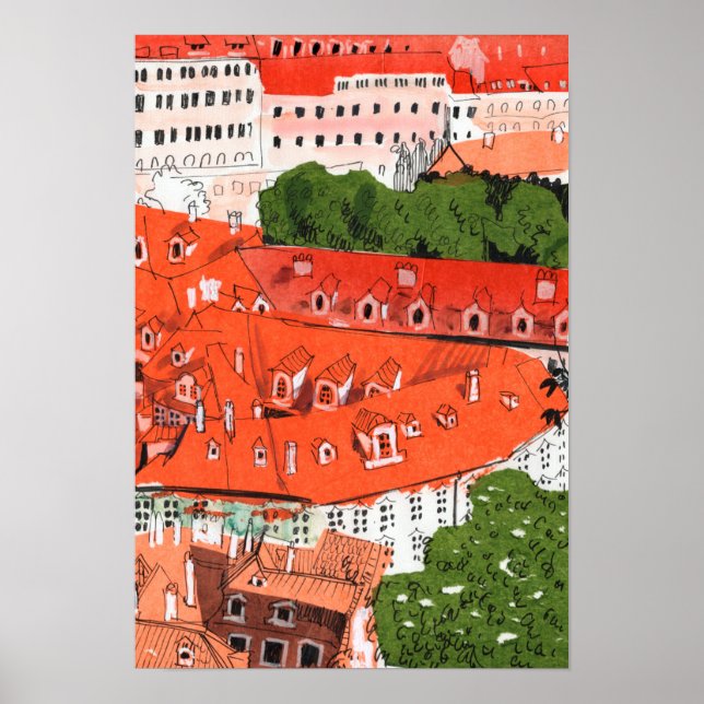 Poster Red Roofs Praga Cityscape Paper Collart na Repúbli (Frente)
