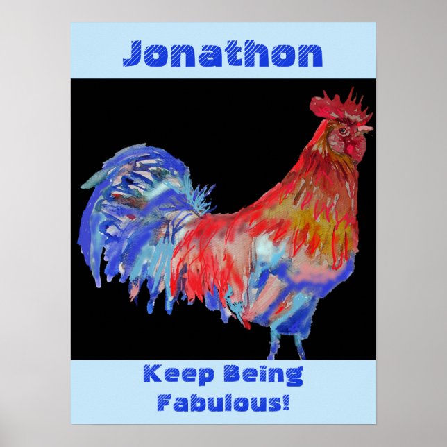 Poster Red Rooster Watercolor Mans Name Birthday Postcard (Frente)