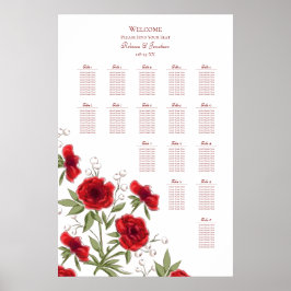 Poster Red Rose Romantic Wedding Seating Chart