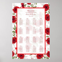 Poster Red Rose Romantic Wedding Seating Chart