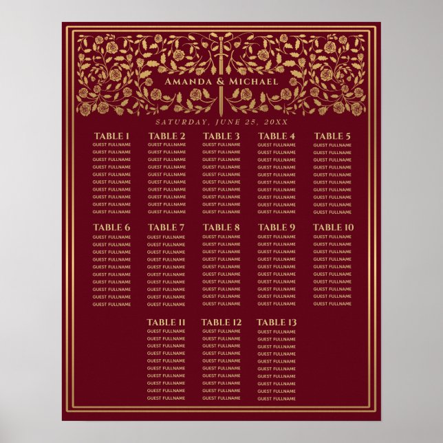 Poster Red Royal Medieval Sword Wedding Gráfico (Frente)