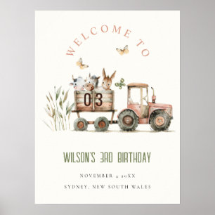 Poster Red Rust Farm Animais Trator Kid Birthday
