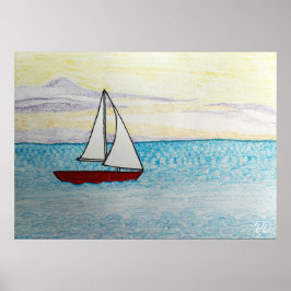 Poster Red Sailboat