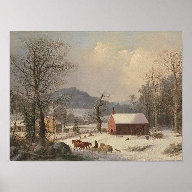 Poster Red School House (Country Scene) 1858 (Frente)
